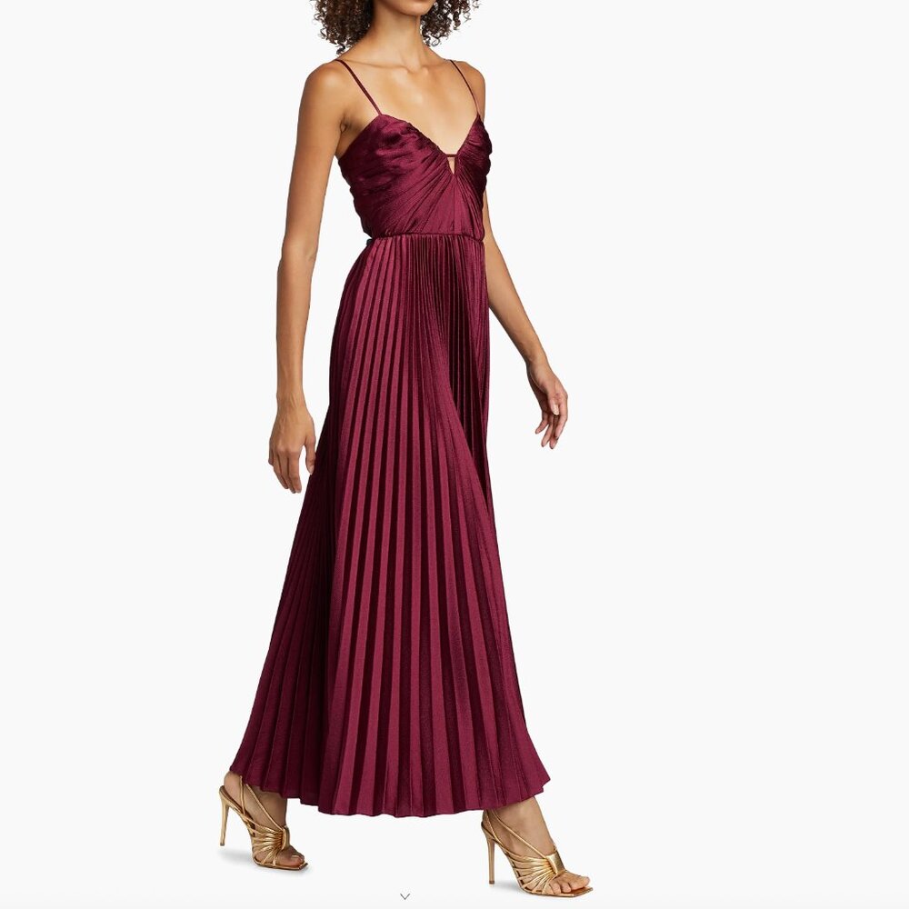 ML Monique Lhuillier Suzette Satin Maxi Dress Bordeaux
